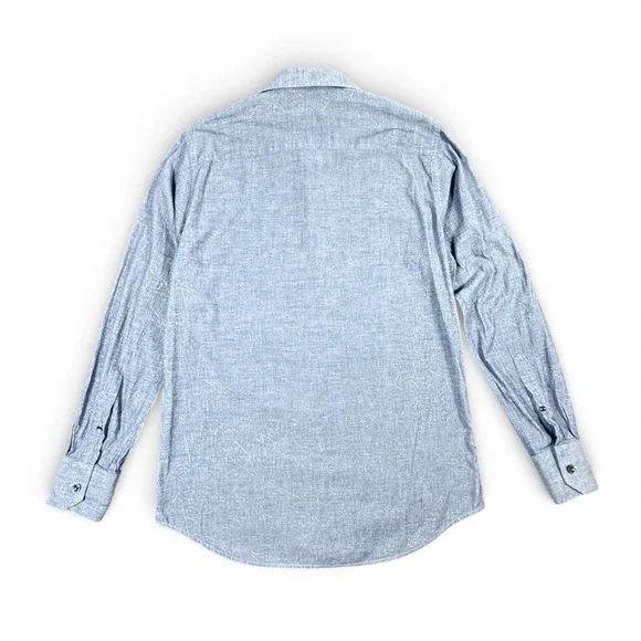 Tallia Men M Chambray Button Down Shirt Blue Subtle Gold Metallic 15.5 34/35 Mod - Picture 14 of 14